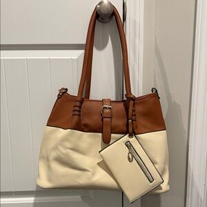 Brown and Cream Crossbody Tote Bag